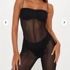 Black flare Mesh swim cover Jumpsuit